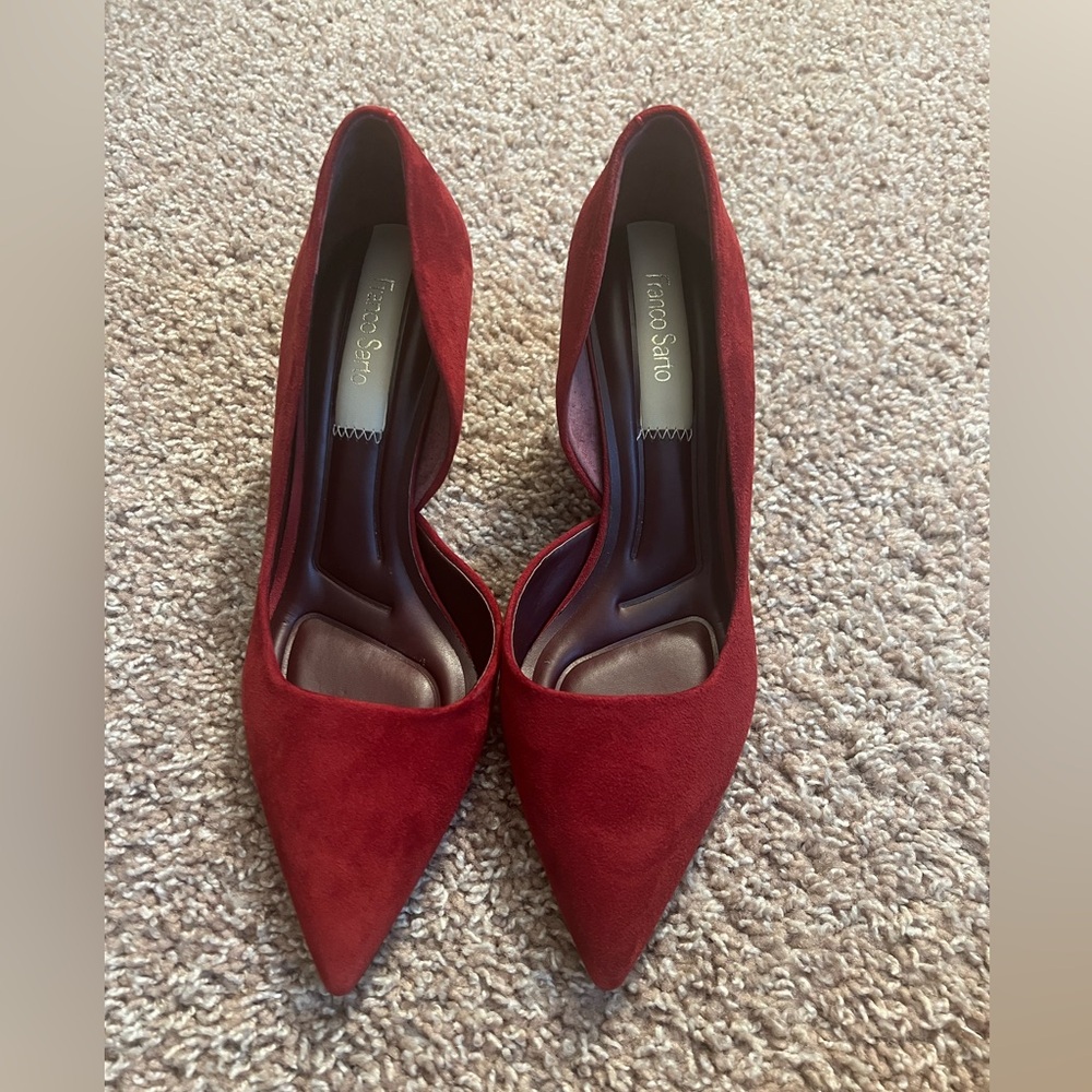 Franco Sarto Tana Half d'Orsay Pump Women's Size 7M Deep Red Suede Heels